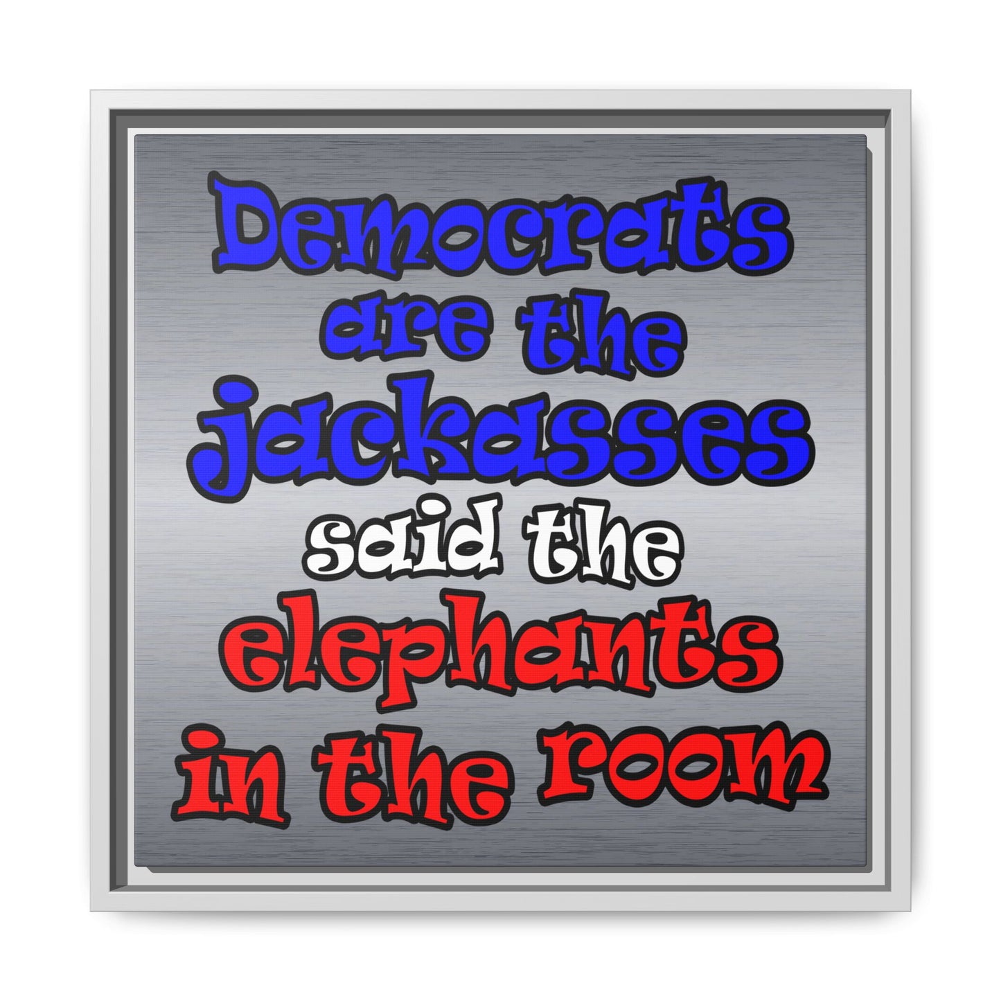 donkeys and elephants - framed canvas art (brushed nickel)