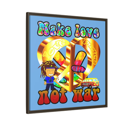 love peace - framed canvas art (light blue)
