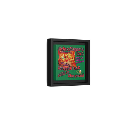 schrodinger's cat - framed canvas art (dark green)