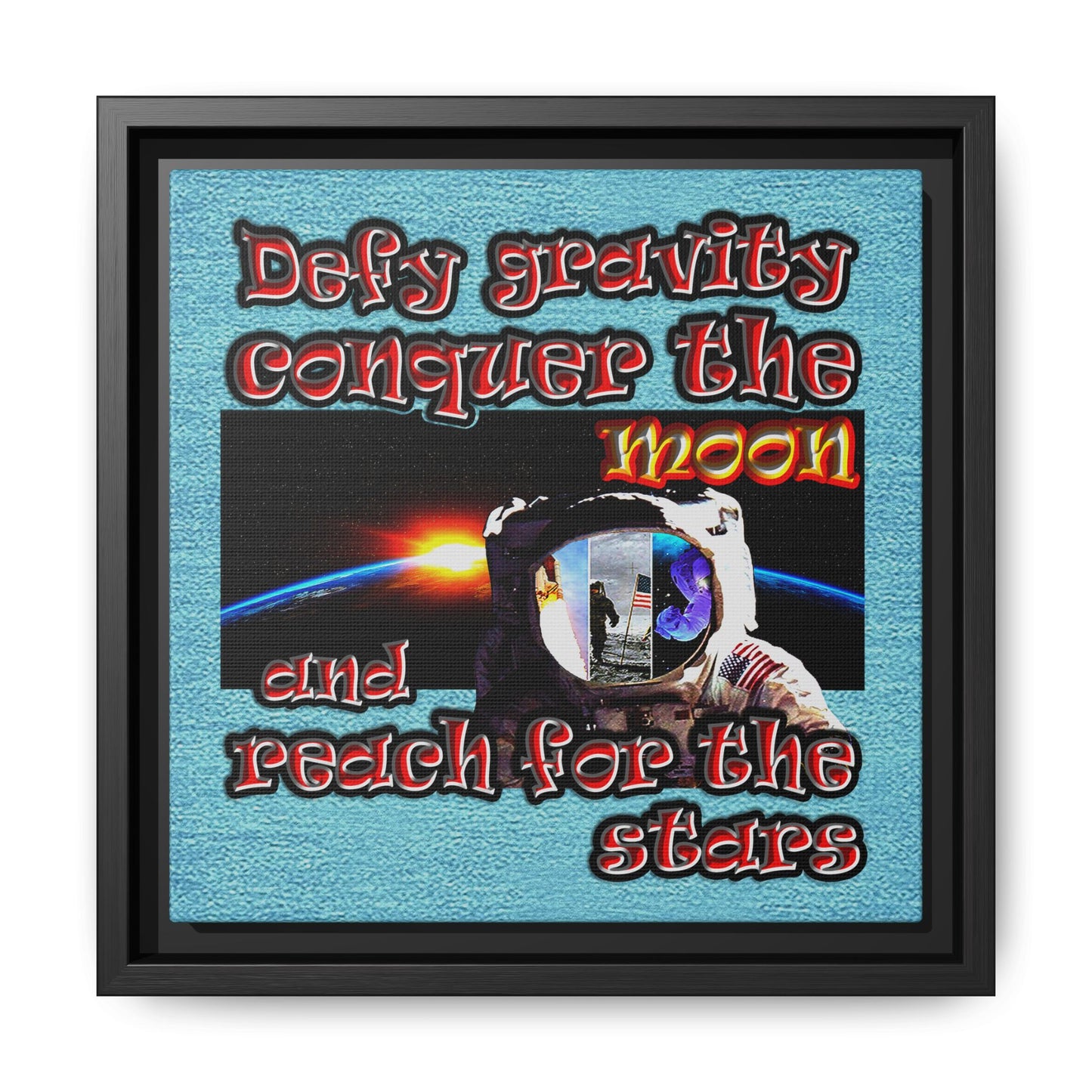 defy conquer reach - framed canvas art (faded blue)