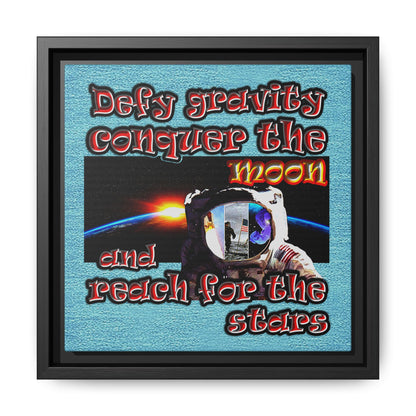 defy conquer reach - framed canvas art (faded blue)