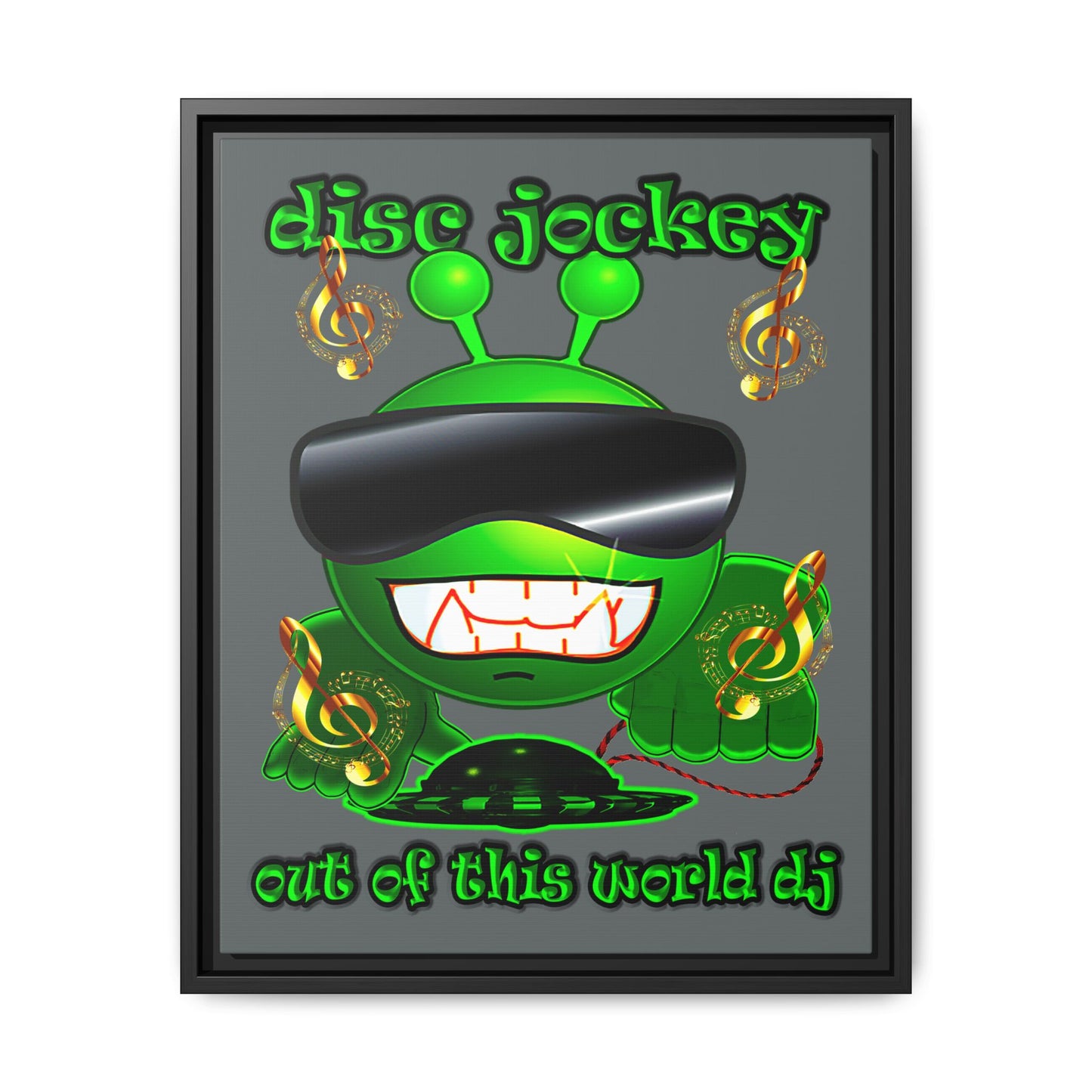 disc jockey - framed canvas art (dark grey)