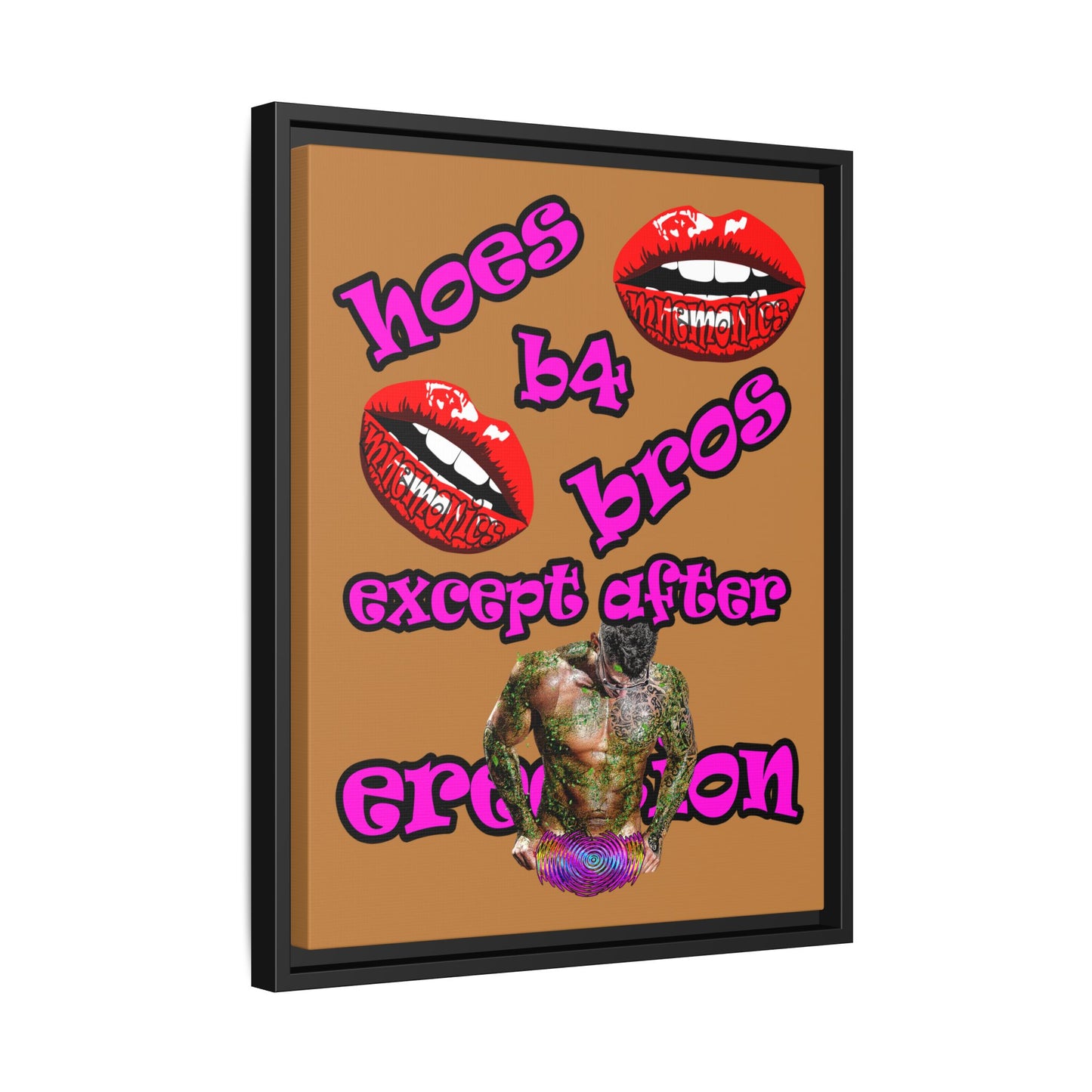 hoes b4 bros - framed canvas art (light brown)