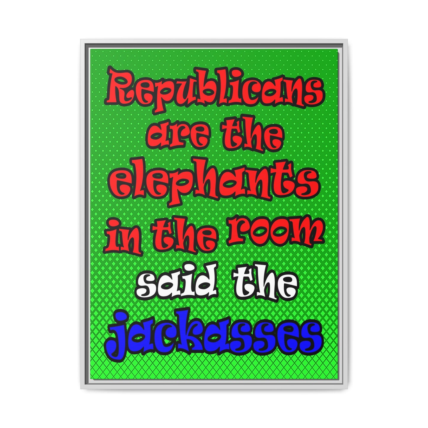 donkeys and elephants - framed canvas art (logo green)