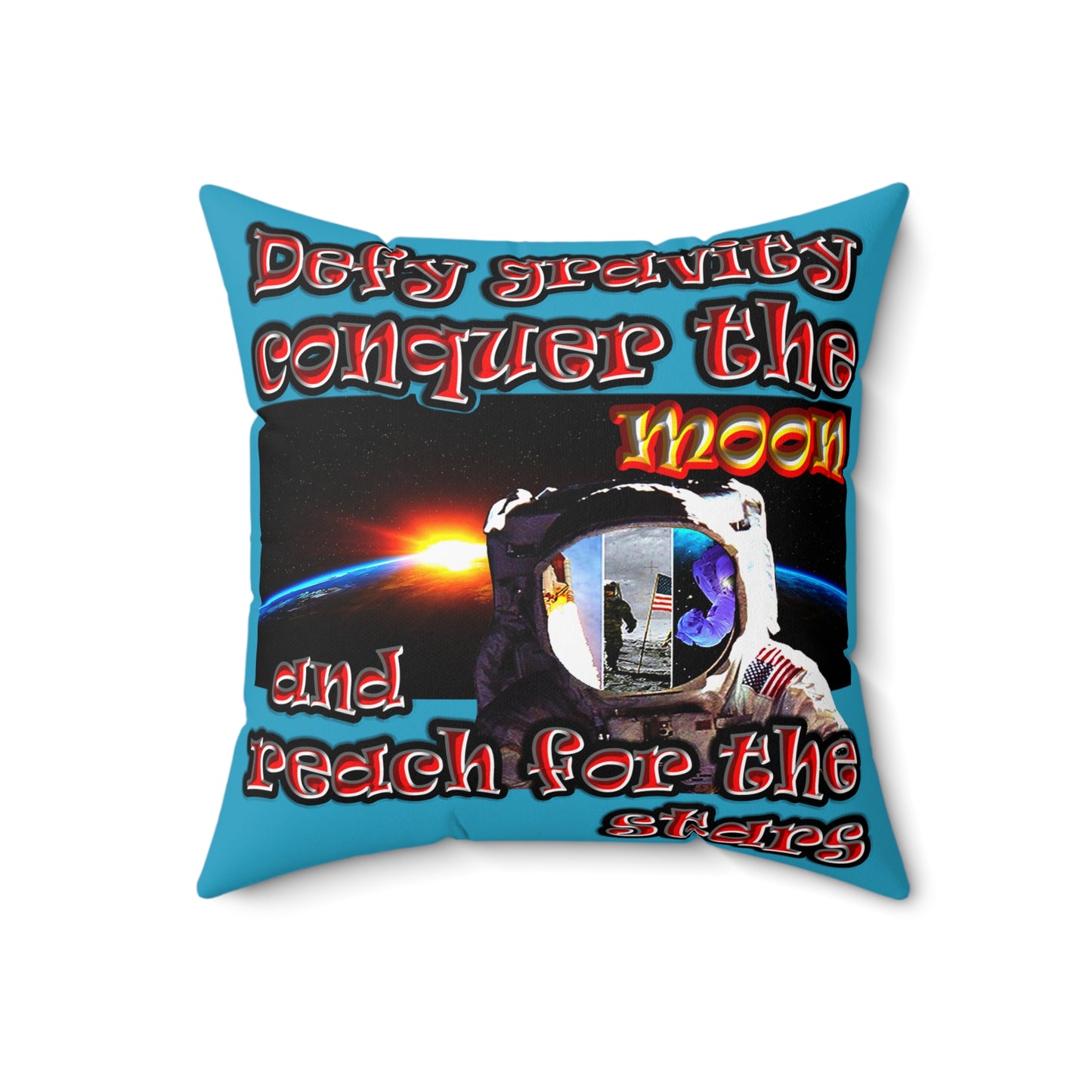 defy conquer reach - Spun Polyester Square Pillow - (turquoise)