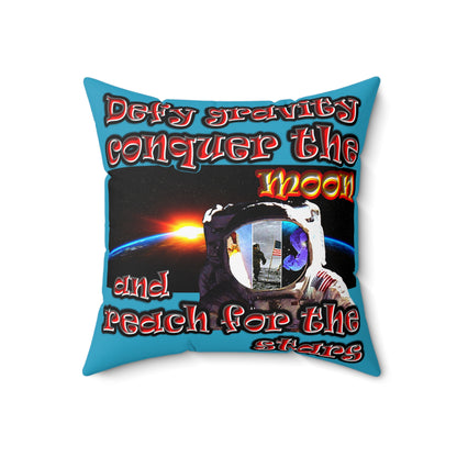 defy conquer reach - Spun Polyester Square Pillow - (turquoise)