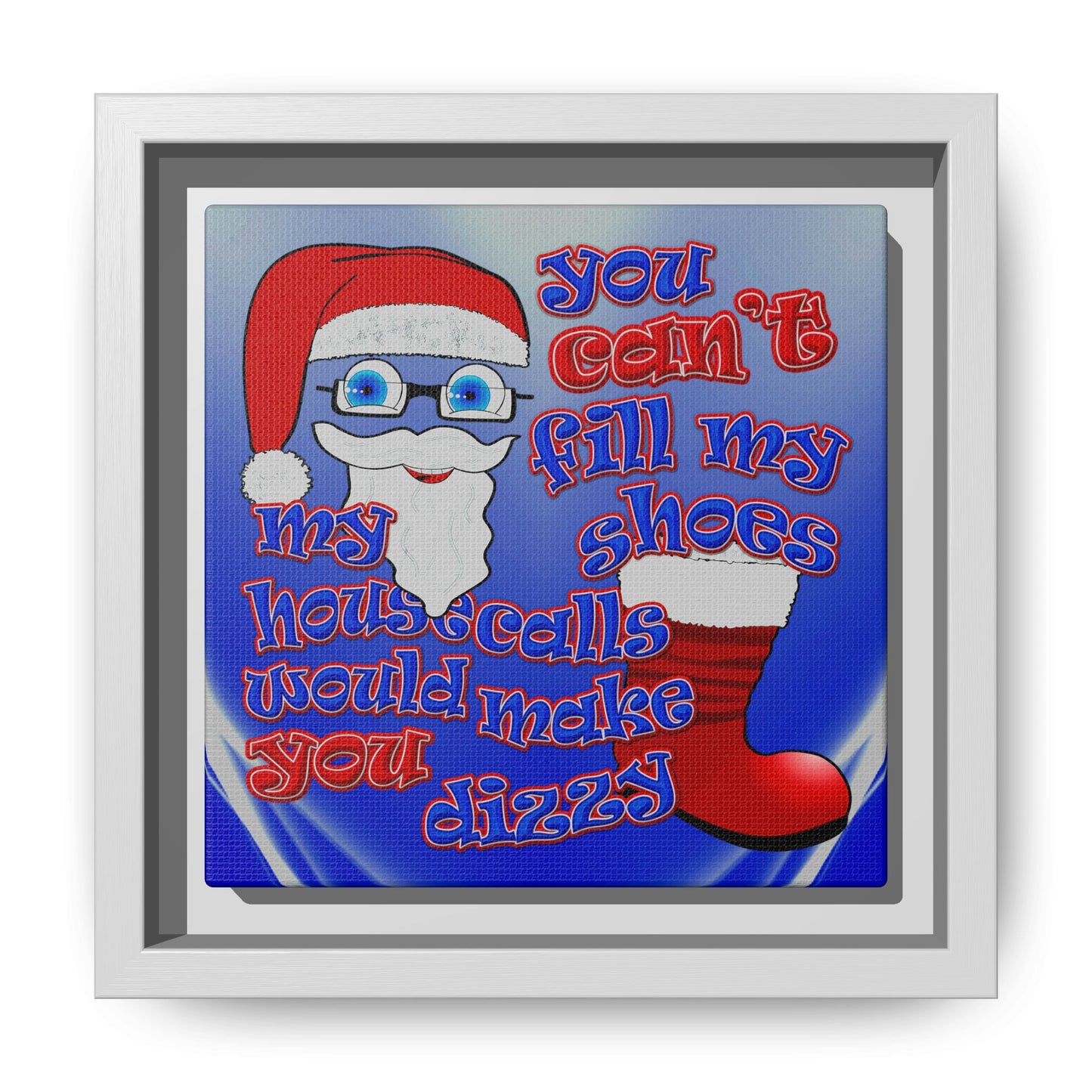 santa's shoes - framed canvas art (blue-white wave)