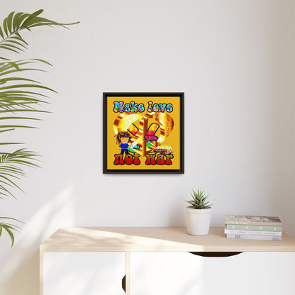 love peace - framed canvas art (yellow)