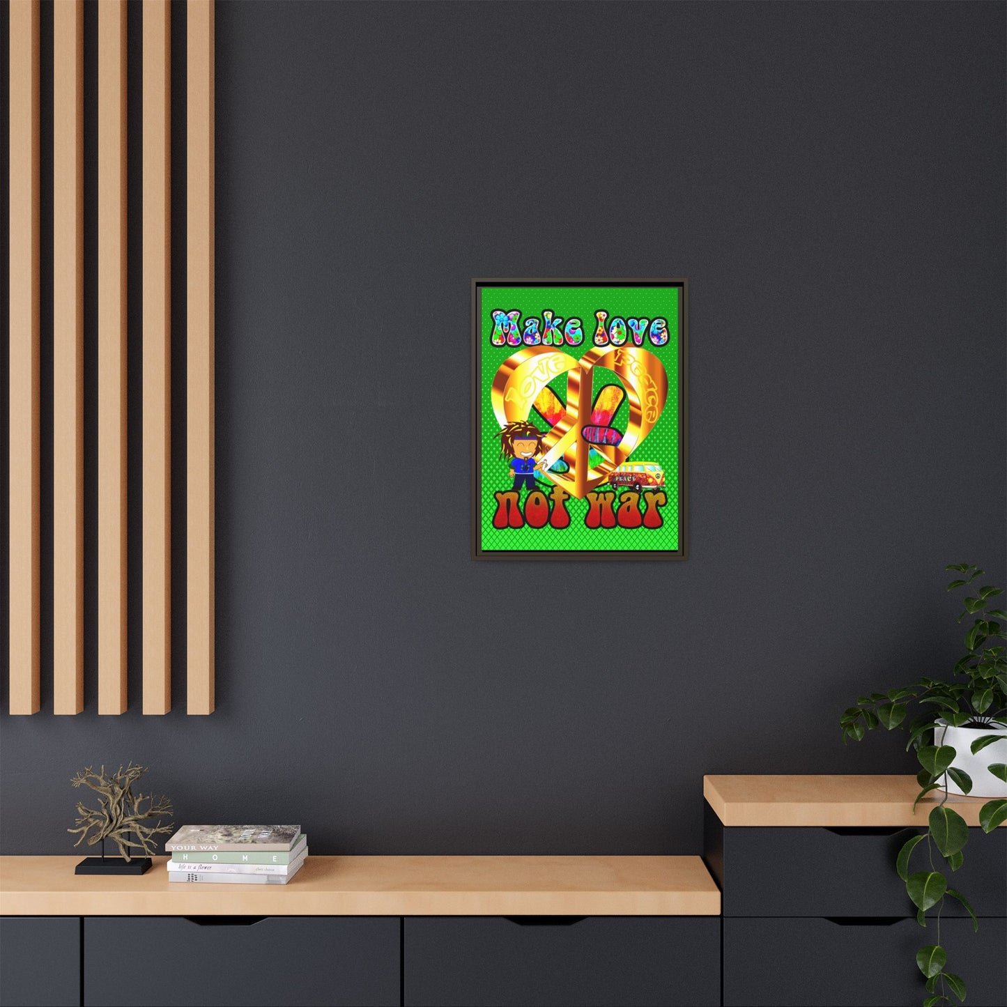 love peace - framed canvas art (logo green)