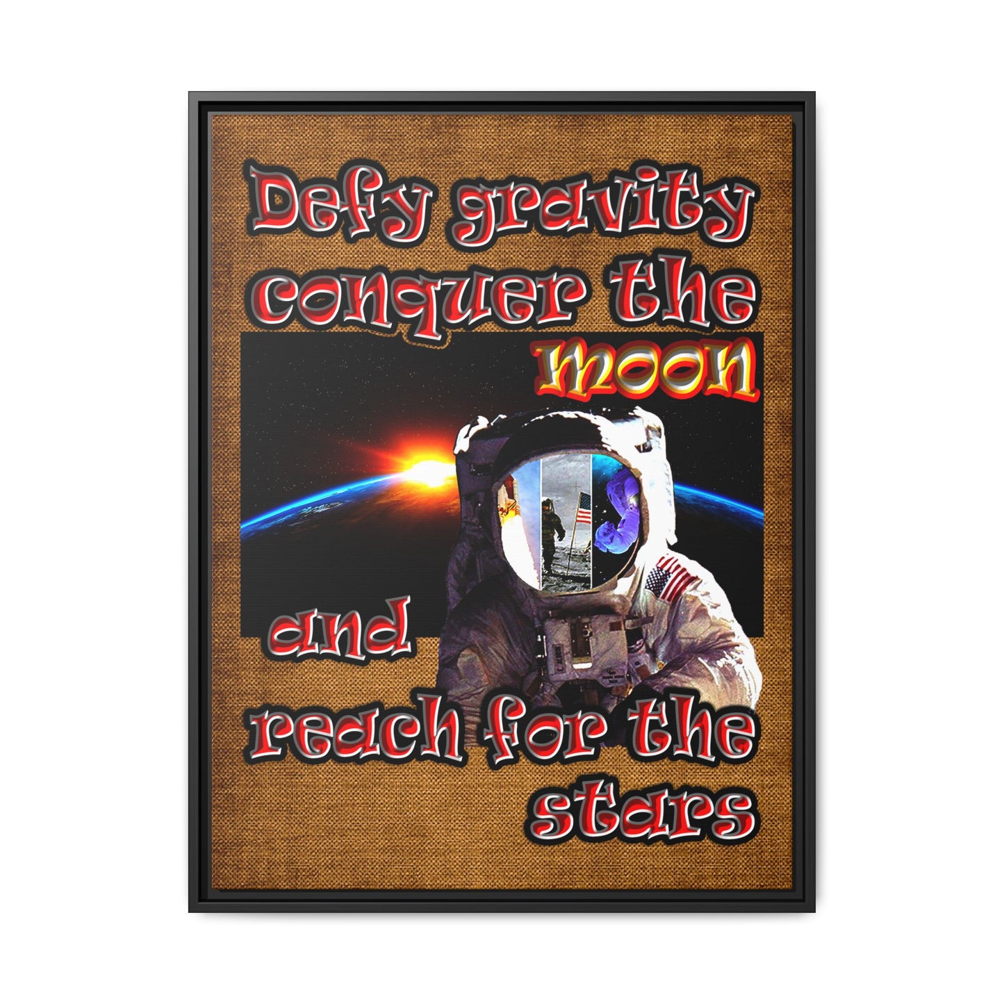 defy conquer reach - framed canvas art (brown papyrus)