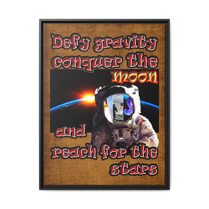 defy conquer reach - framed canvas art (brown papyrus)
