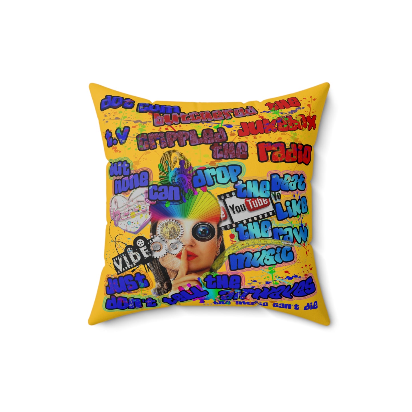 drop the beat - Spun Polyester Square Pillow - (yellow)