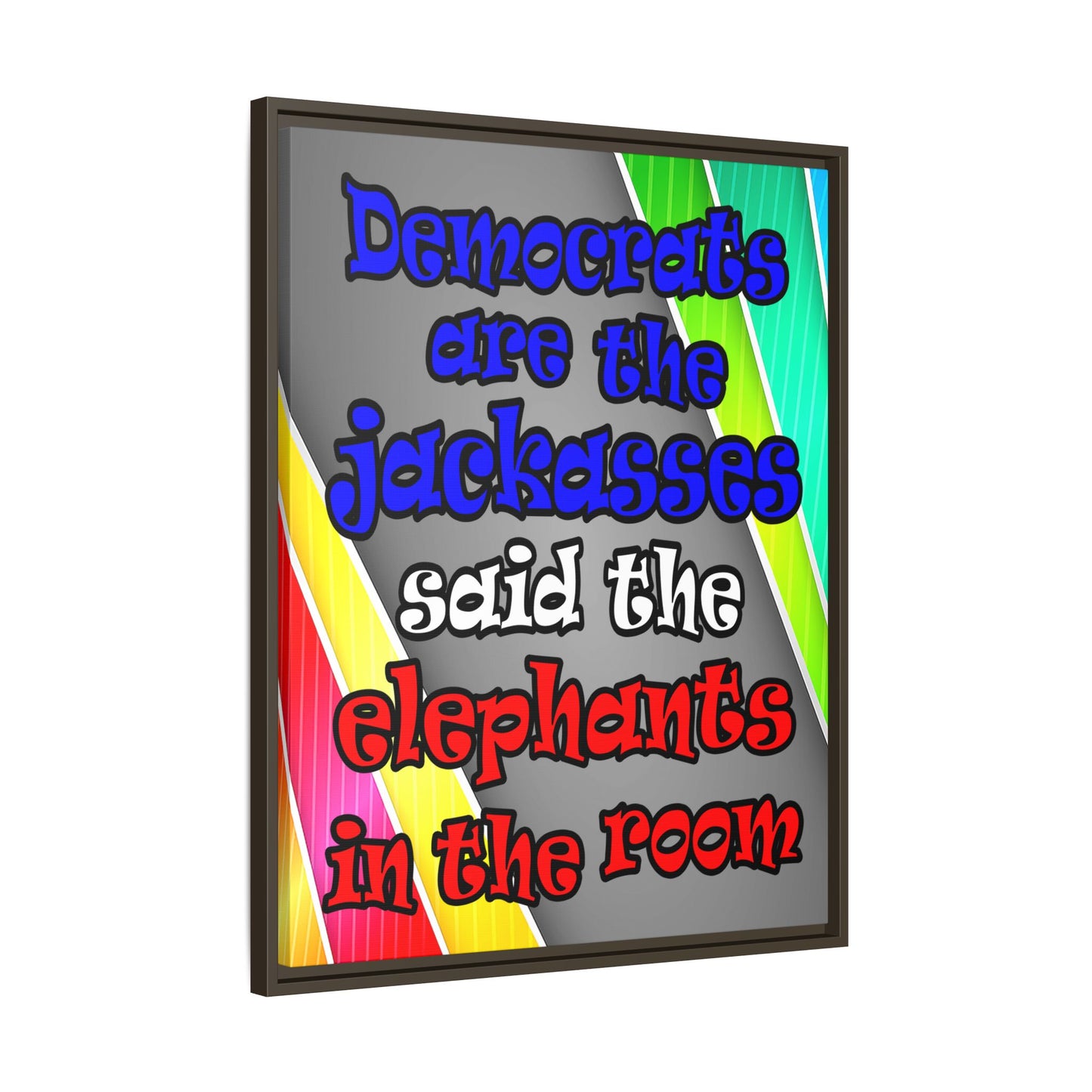 donkeys and elephants - framed canvas art (rainbow split)
