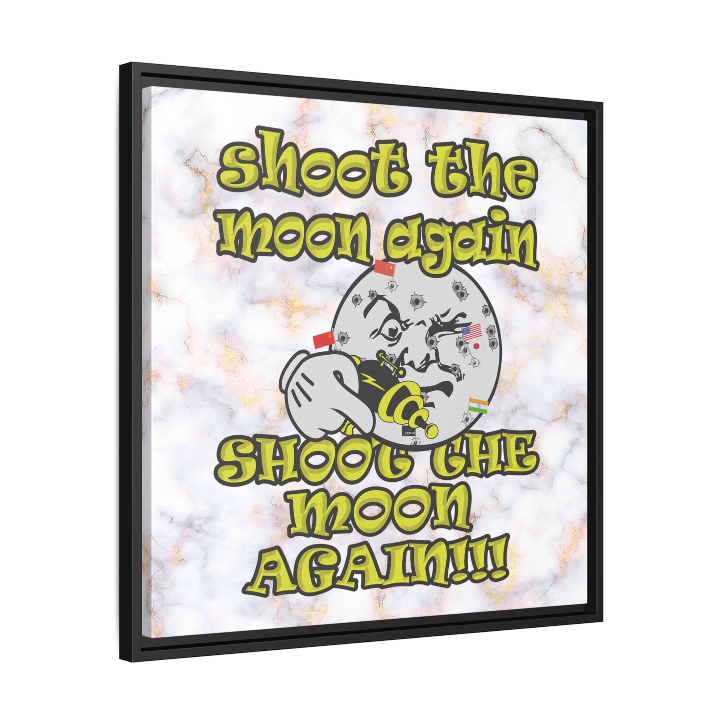 shoot the moon again - framed canvas art (white marble)