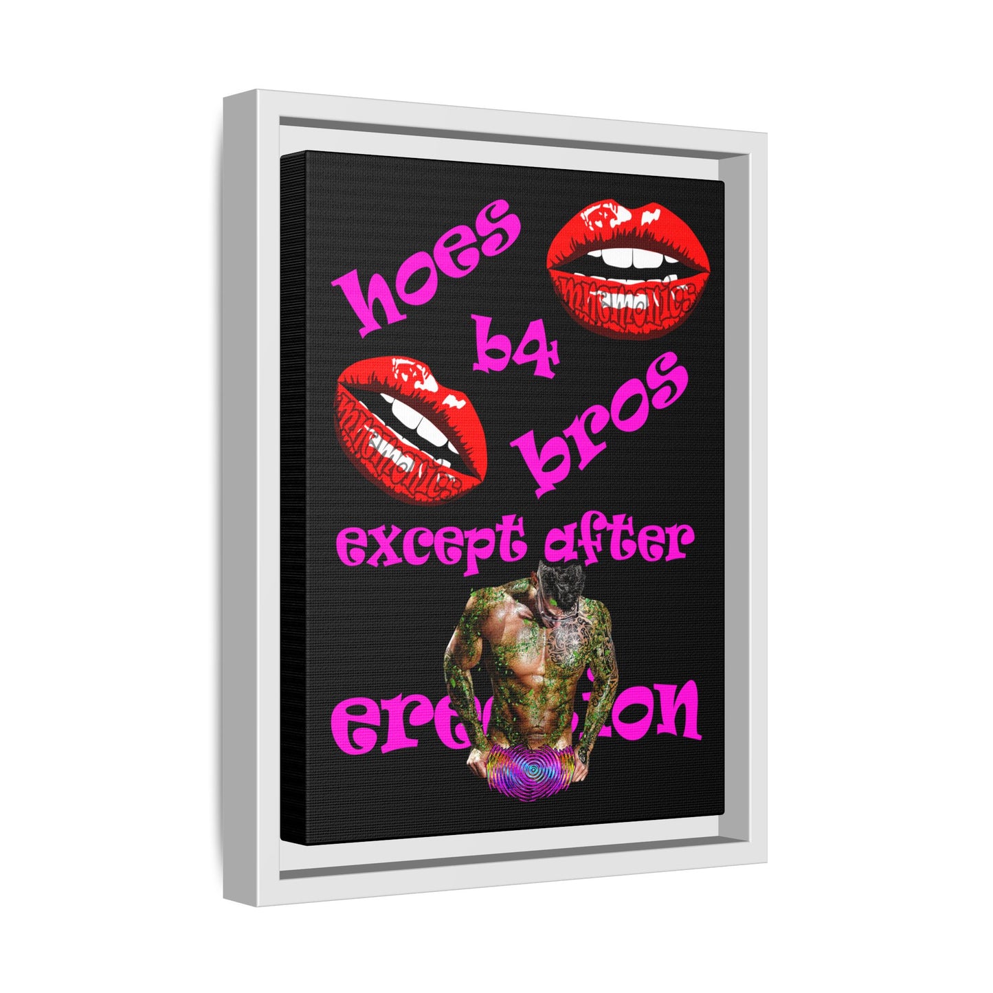 hoes b4 bros - framed canvas art (black)