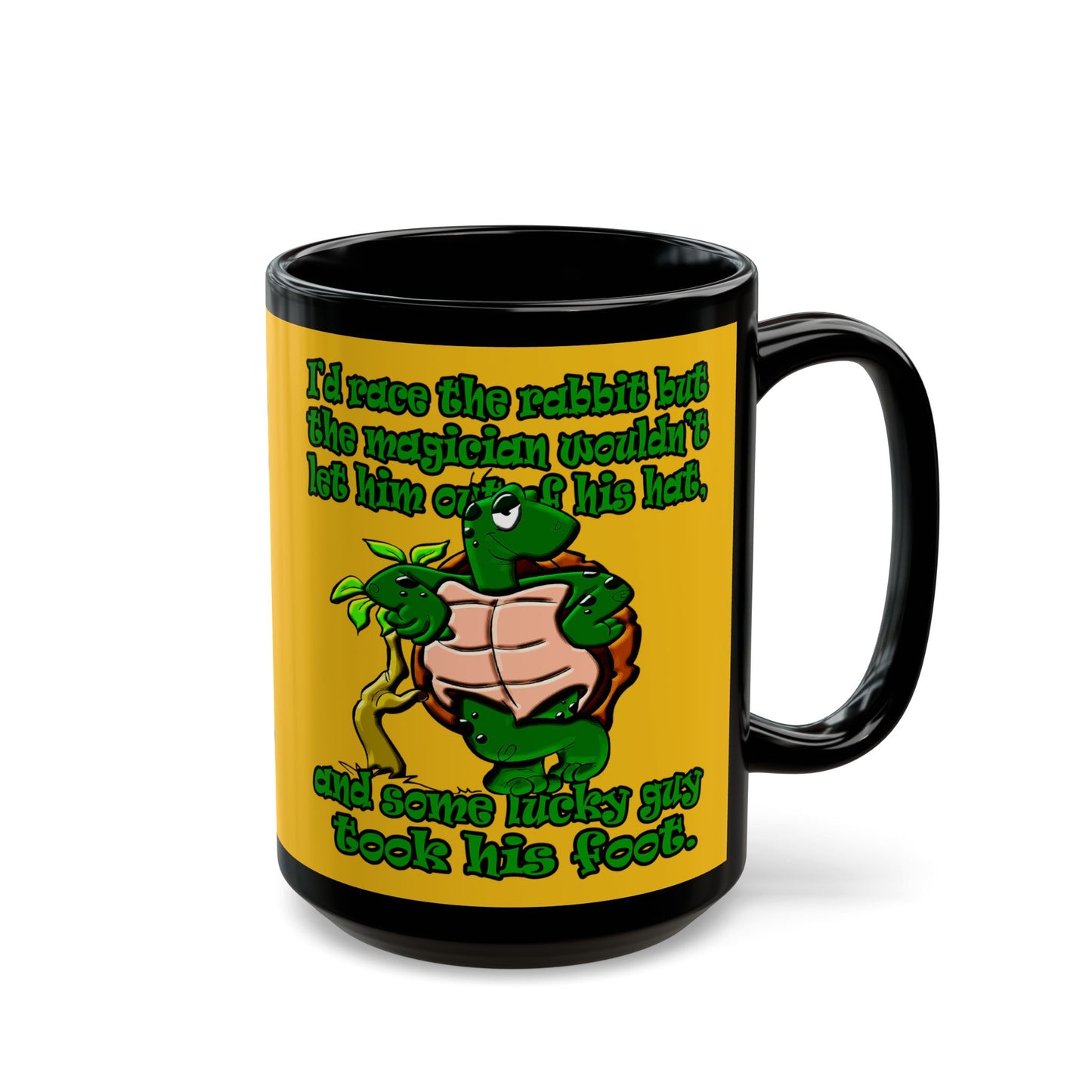 turtle race - Black Mug (yellow)