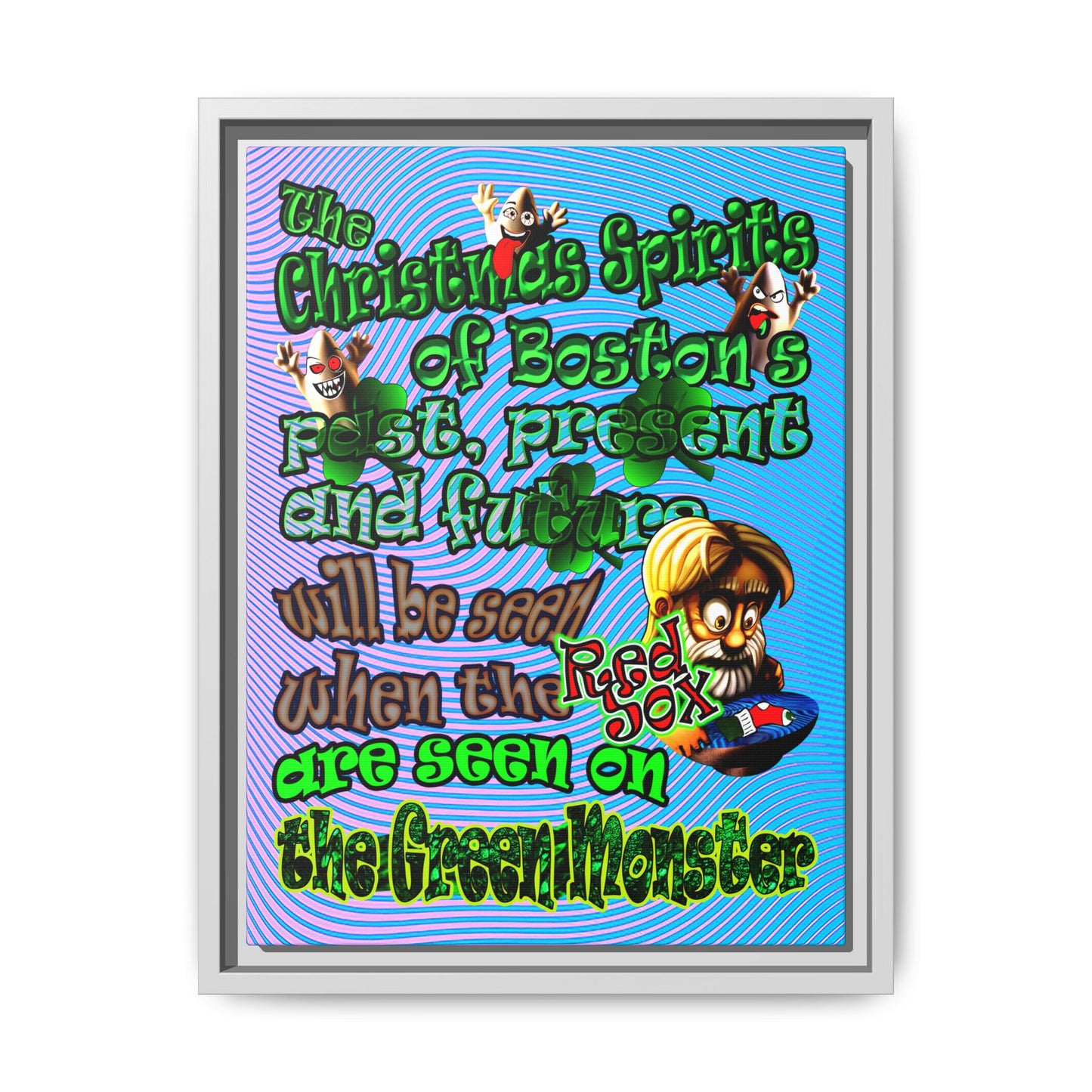 christmas spirits of boston - framed canvas art (light blue-purple wave)