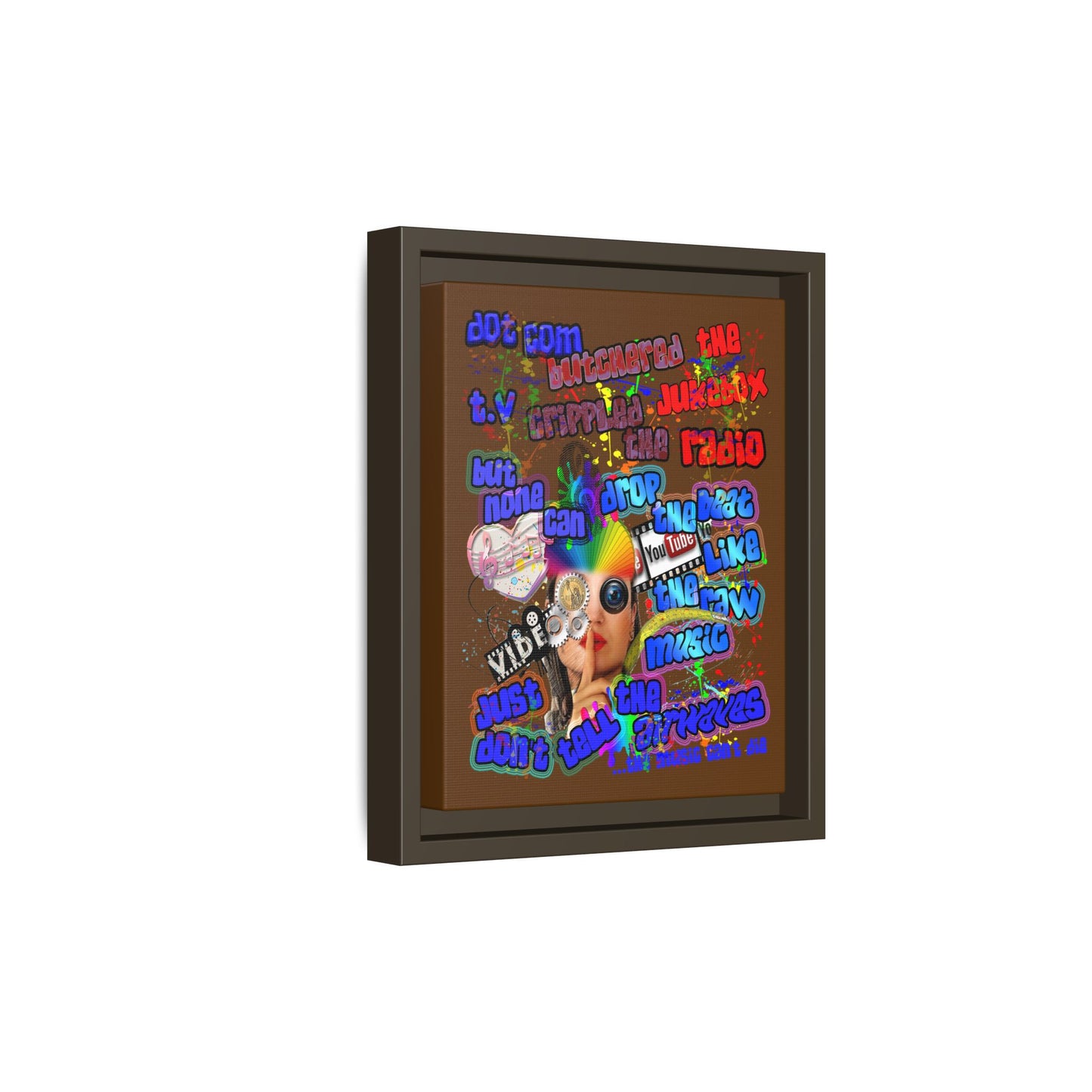 drop the beat - framed canvas art (brown)