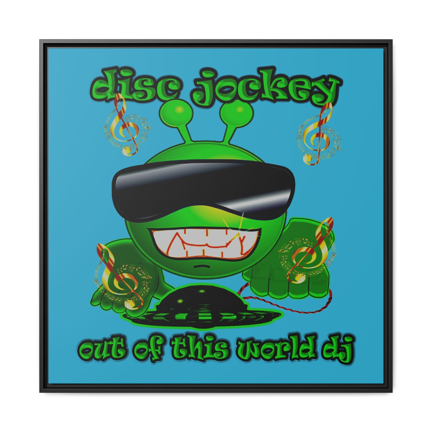 disc jockey - framed canvas art (turquoise)