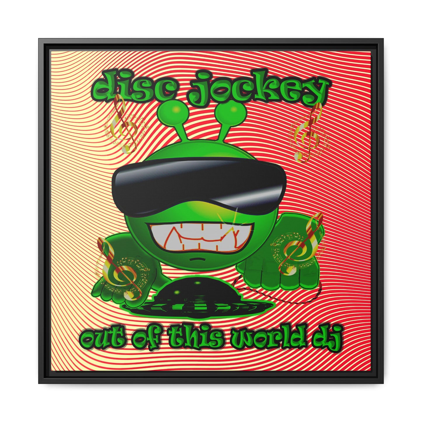 disc jockey - framed canvas art (yellow-orange wave)