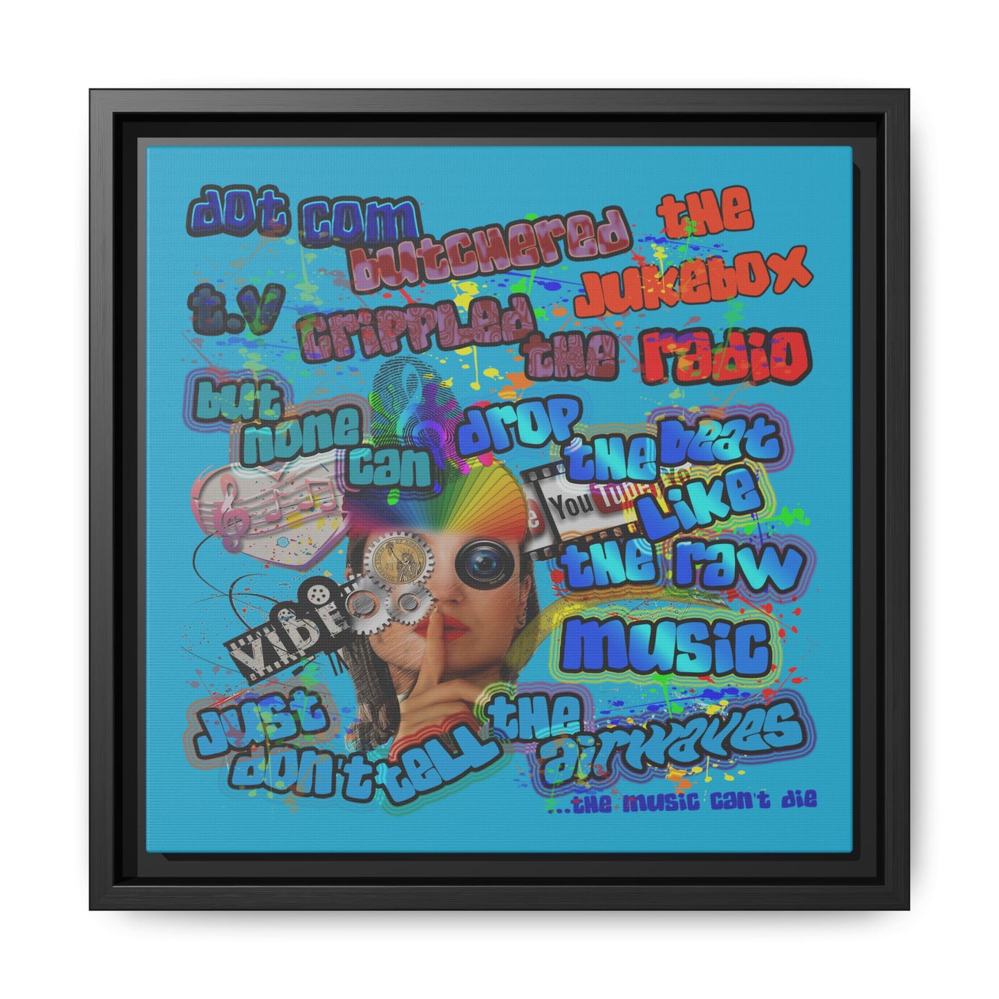 drop the beat - framed canvas art (turquoise)