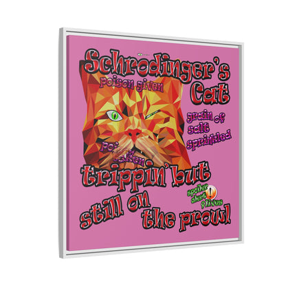schrodinger's cat - framed canvas art (light pink)