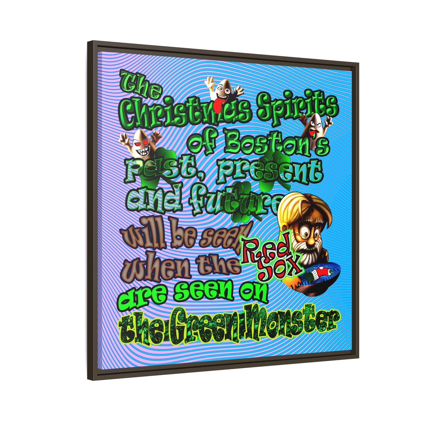 christmas spirits of boston - framed canvas art (light blue-purple wave)