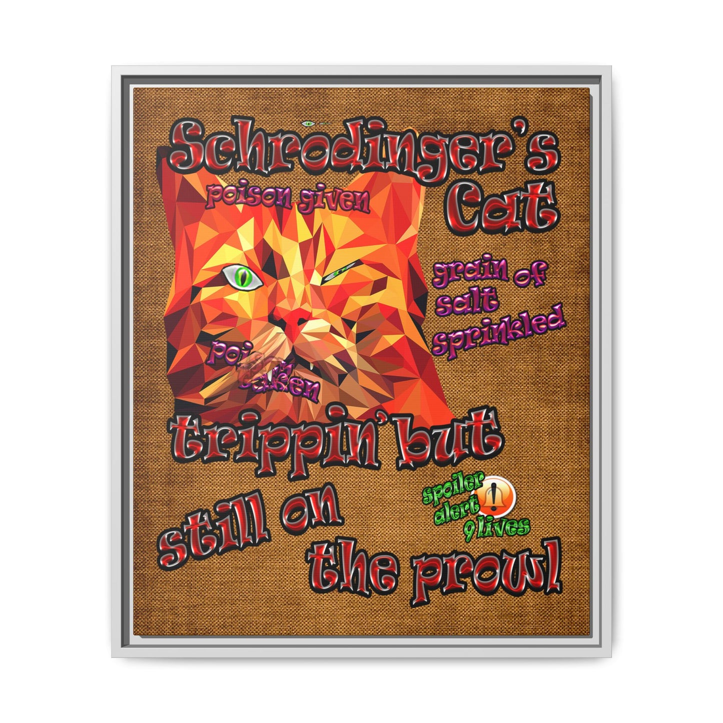 schrodinger's cat - framed canvas art (brown papyrus)