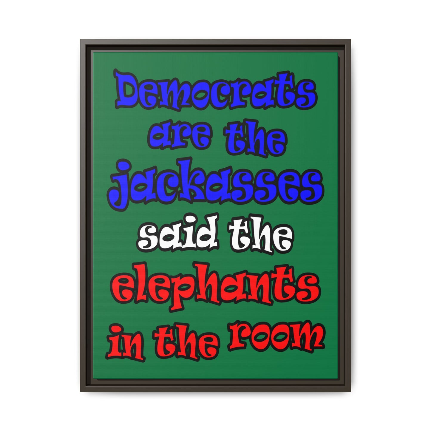 donkeys and elephants - framed canvas art (dark green)
