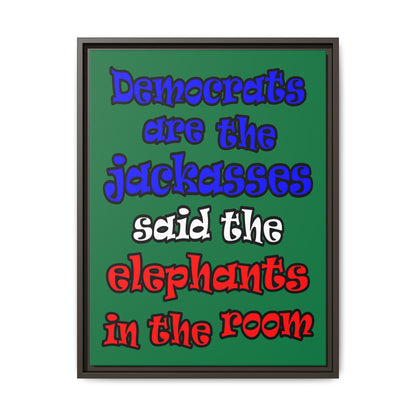 donkeys and elephants - framed canvas art (dark green)