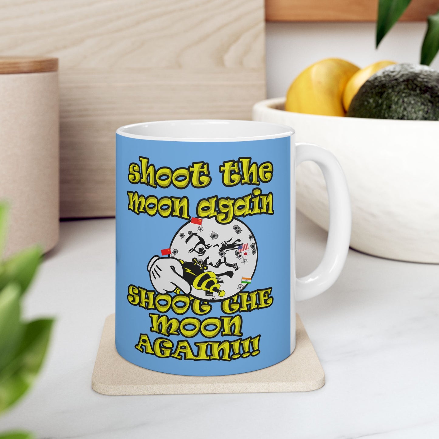 shoot the moon again - White Mug (light blue)