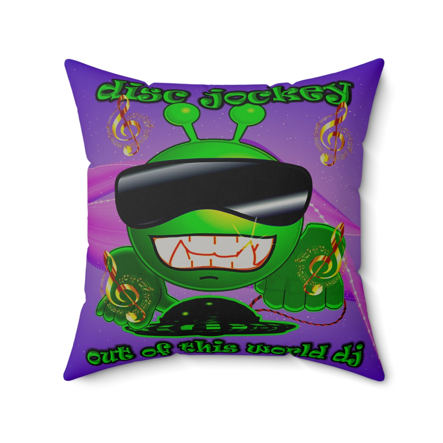 disc jockey - Faux Suede Square Pillow - (purple-pink wave)