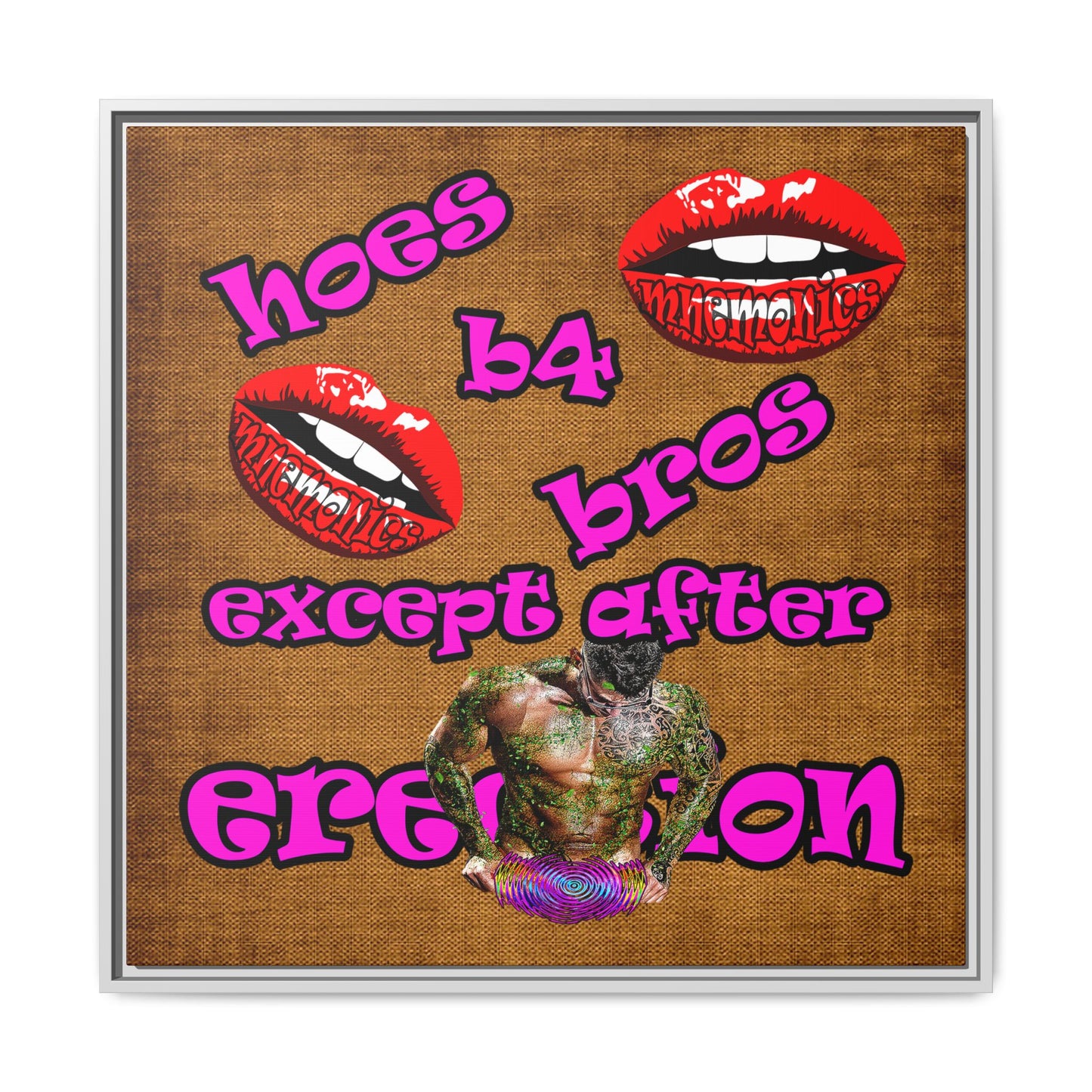 hoes b4 bros - framed canvas art (brown papyrus)