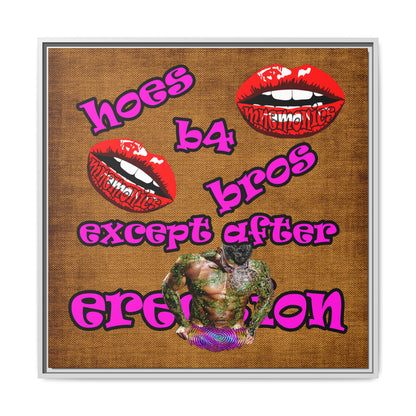 hoes b4 bros - framed canvas art (brown papyrus)
