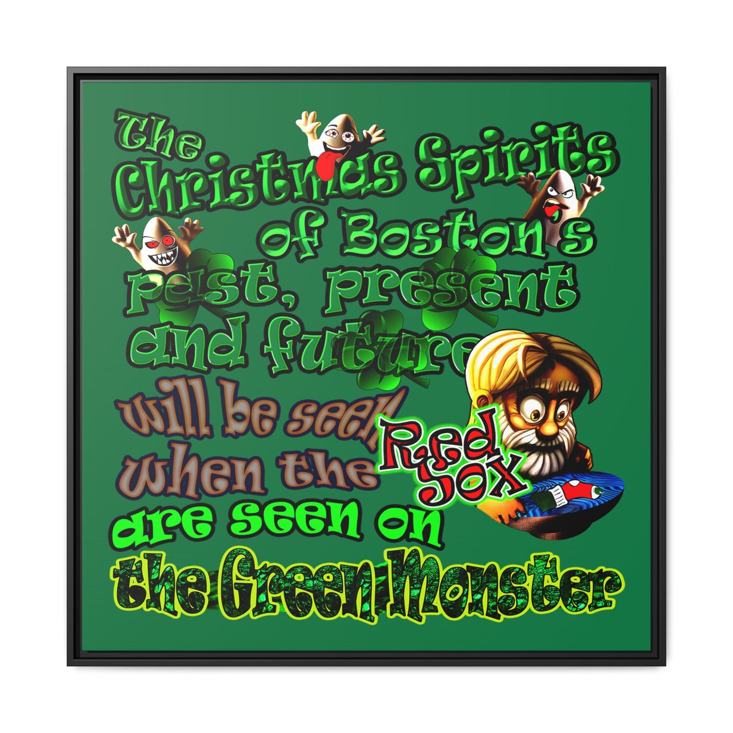 christmas spirits of boston - framed canvas art (dark green)