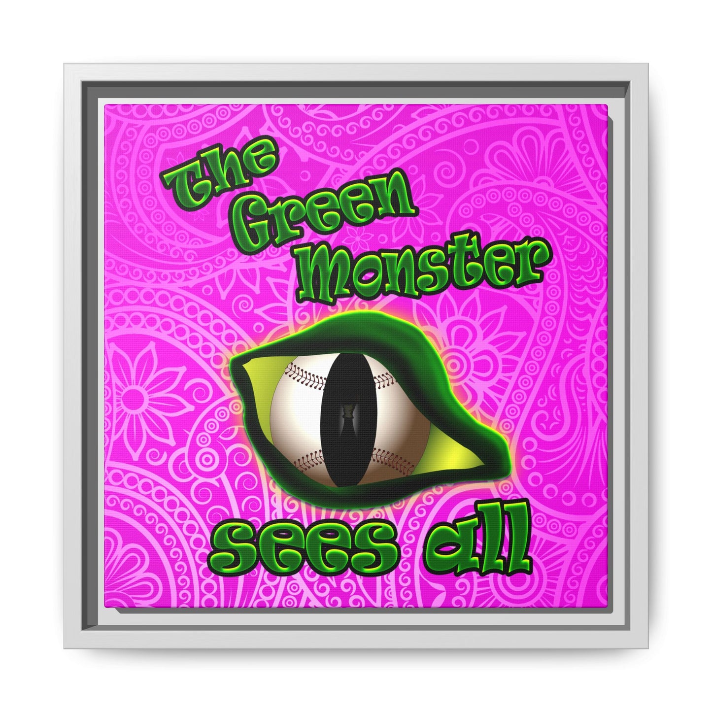 green monster - framed canvas art (pink swirl)