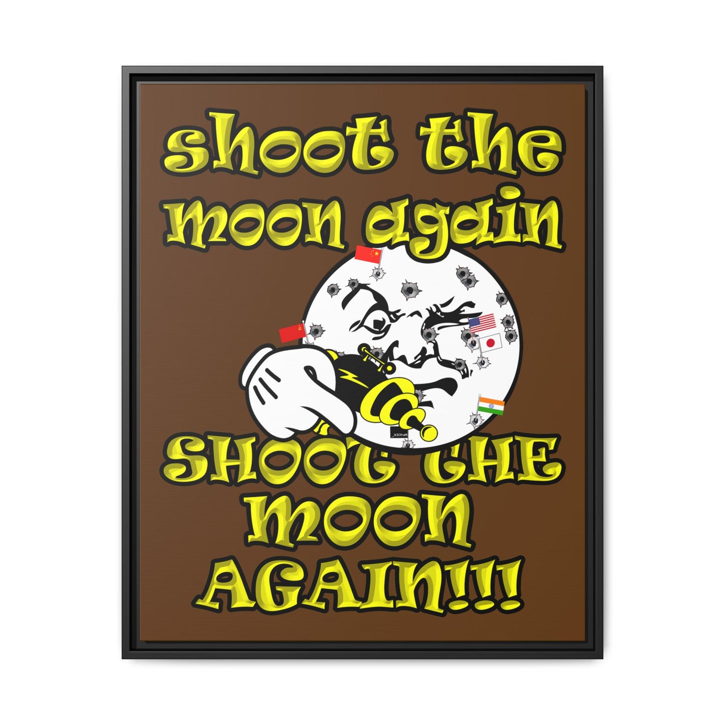 shoot the moon again - framed canvas art (brown)