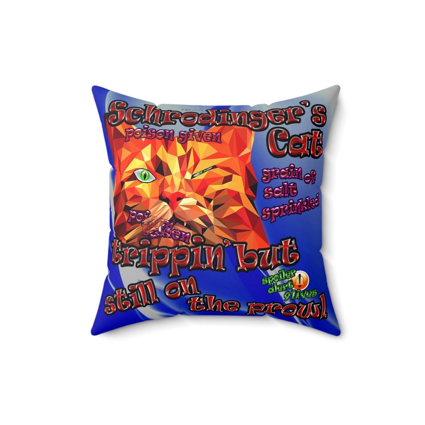schrodinger's cat - Spun Polyester Square Pillow - (blue-white wave)