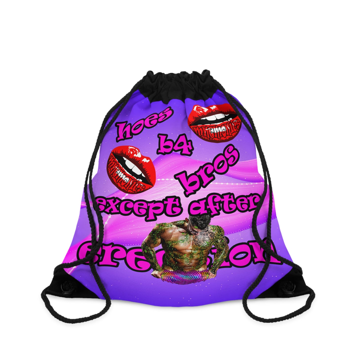 hoes b4 bros - Drawstring Bag (purple-pink wave)