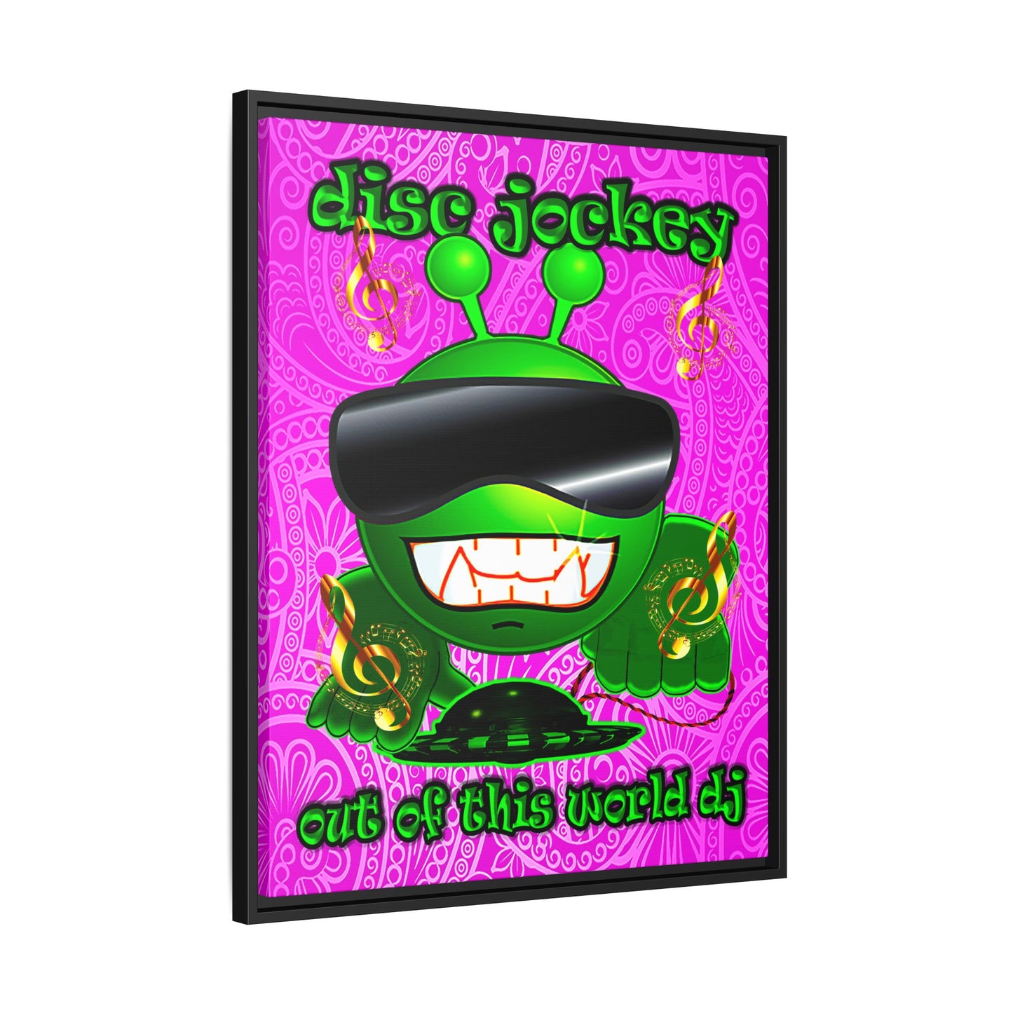 disc jockey - framed canvas art (pink swirl)