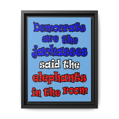donkeys and elephants - framed canvas art (light blue)