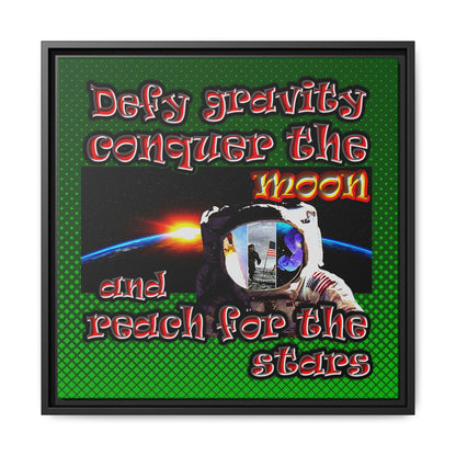 defy conquer reach - framed canvas art (logo green)