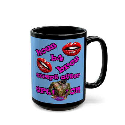 hoes b4 bros - Black Mug (light blue)