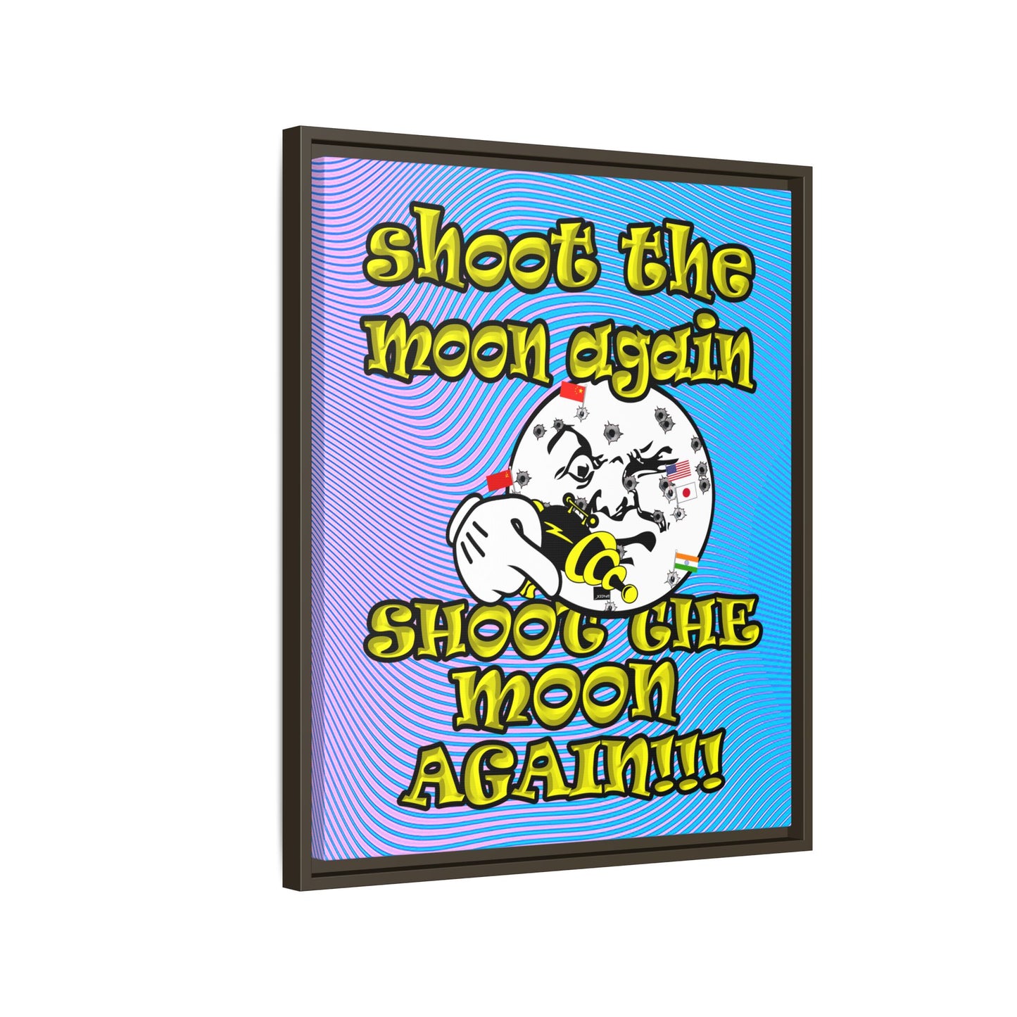 shoot the moon again - framed canvas art (light blue-purple wave)
