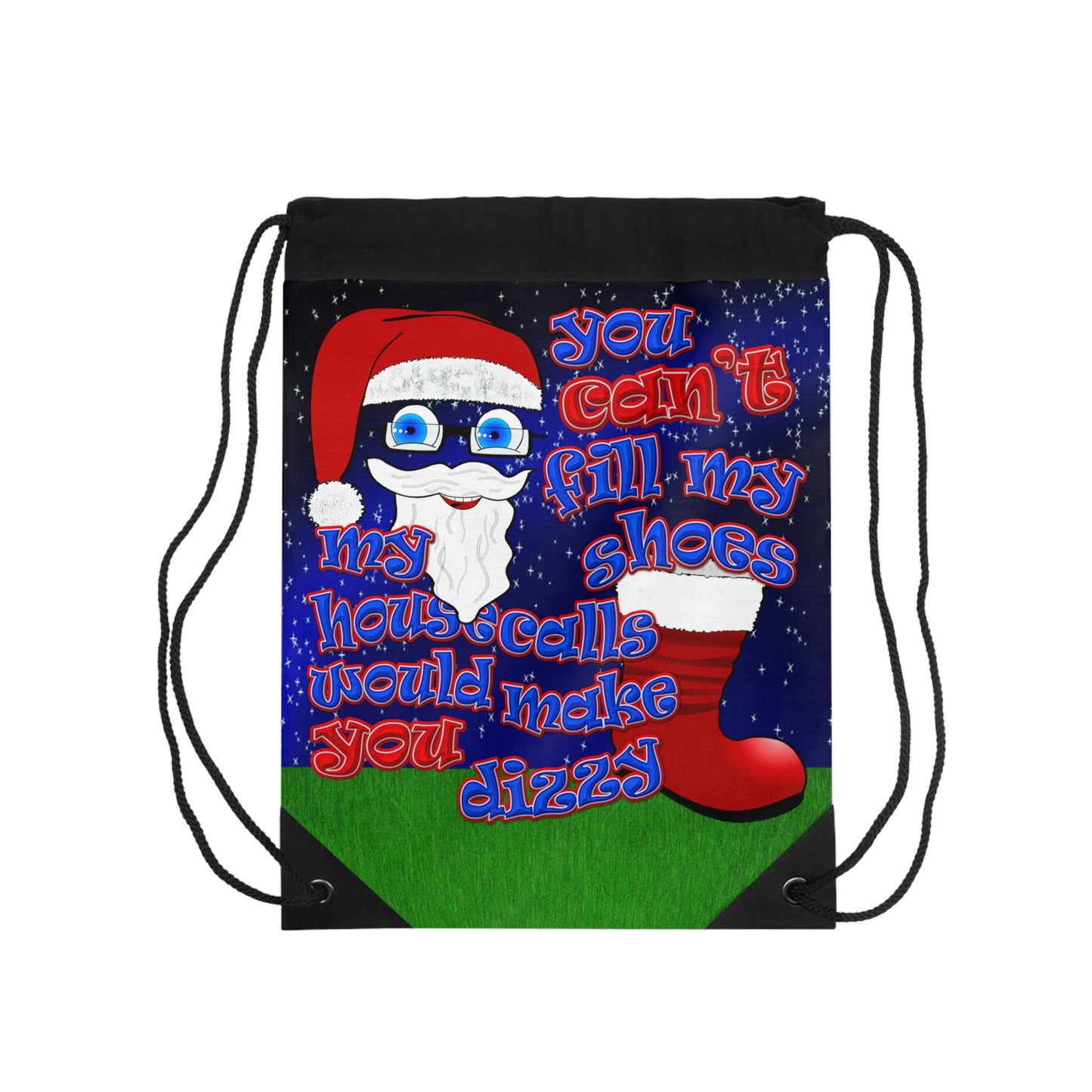santa's shoes - Drawstring Bag ('snoops' background)