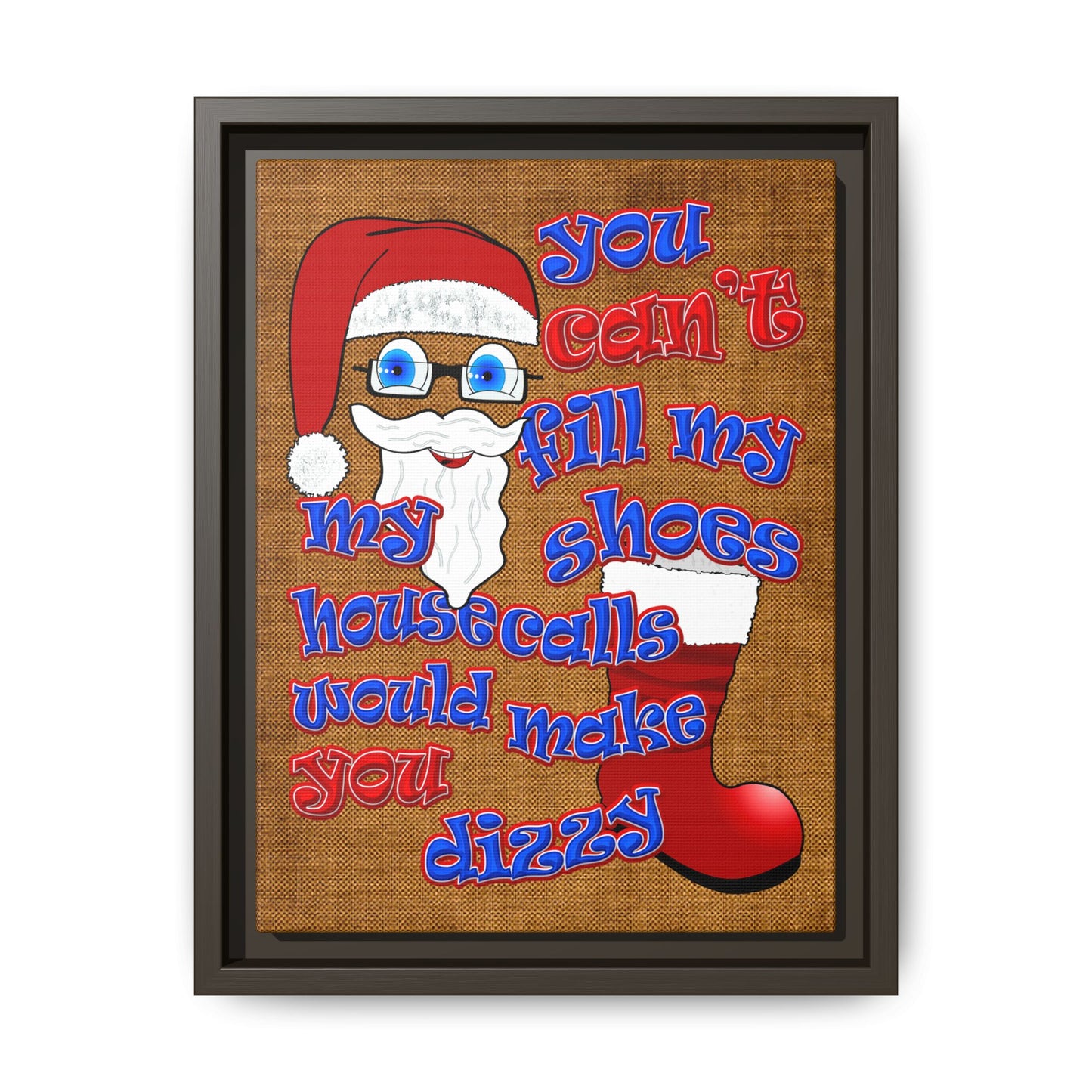 santa's shoes - framed canvas art (brown papyrus)