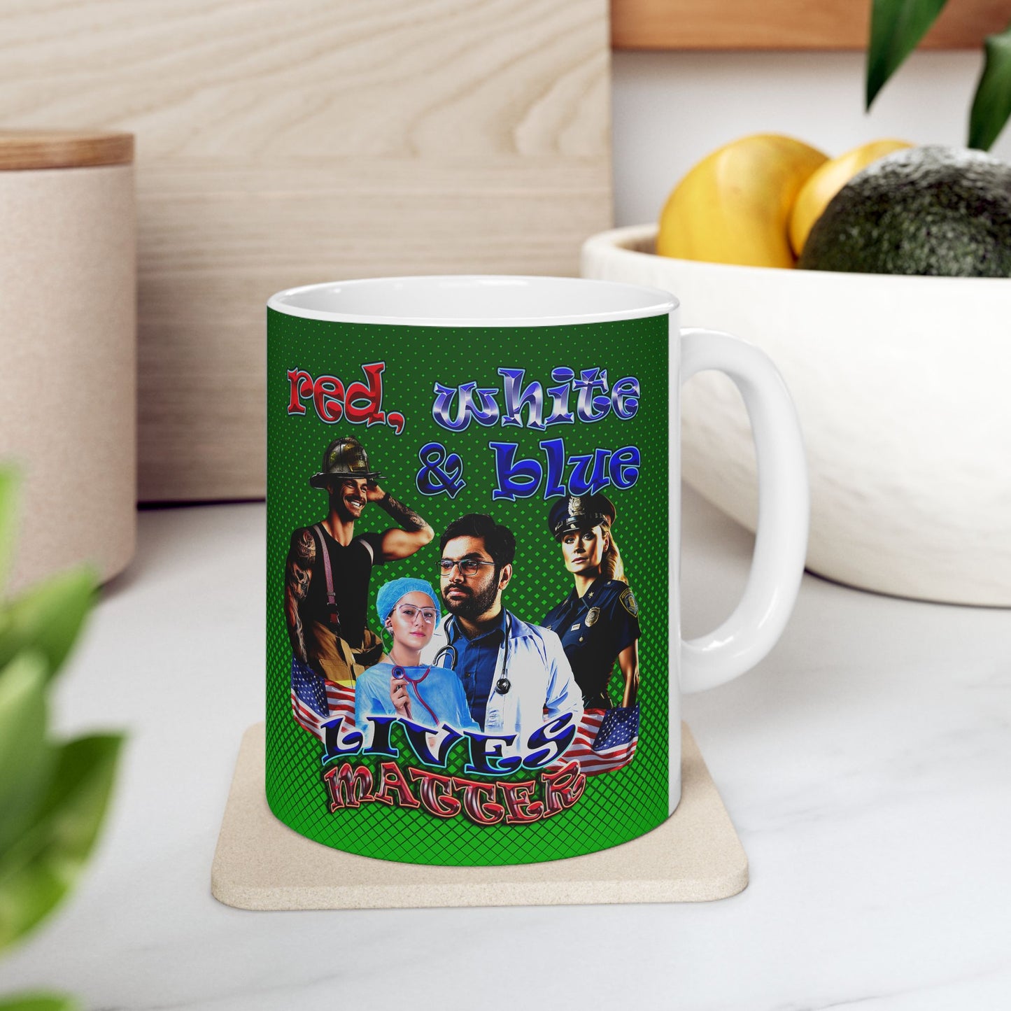 rw&b lives matter - White Mug (logo green)