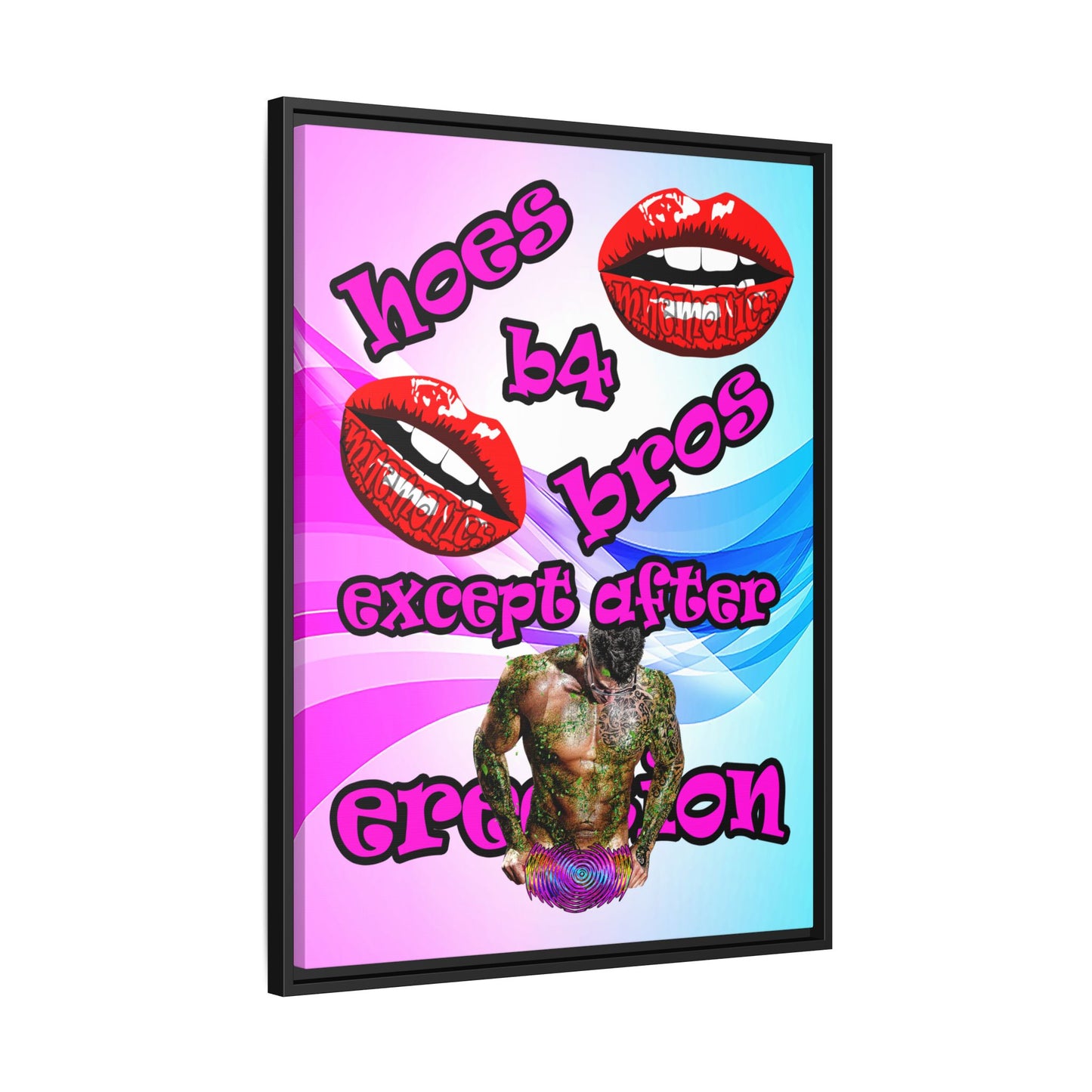 hoes b4 bros - framed canvas art (light blue-pink wave)
