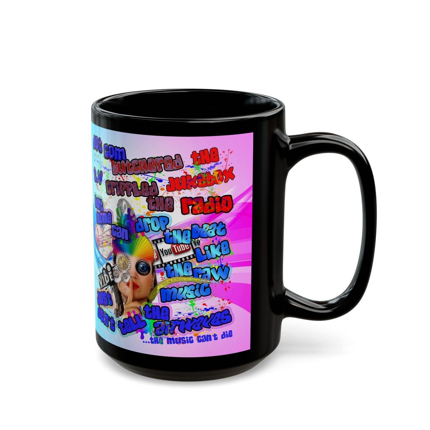 drop the beat - Black Mug (light blue-pink wave)