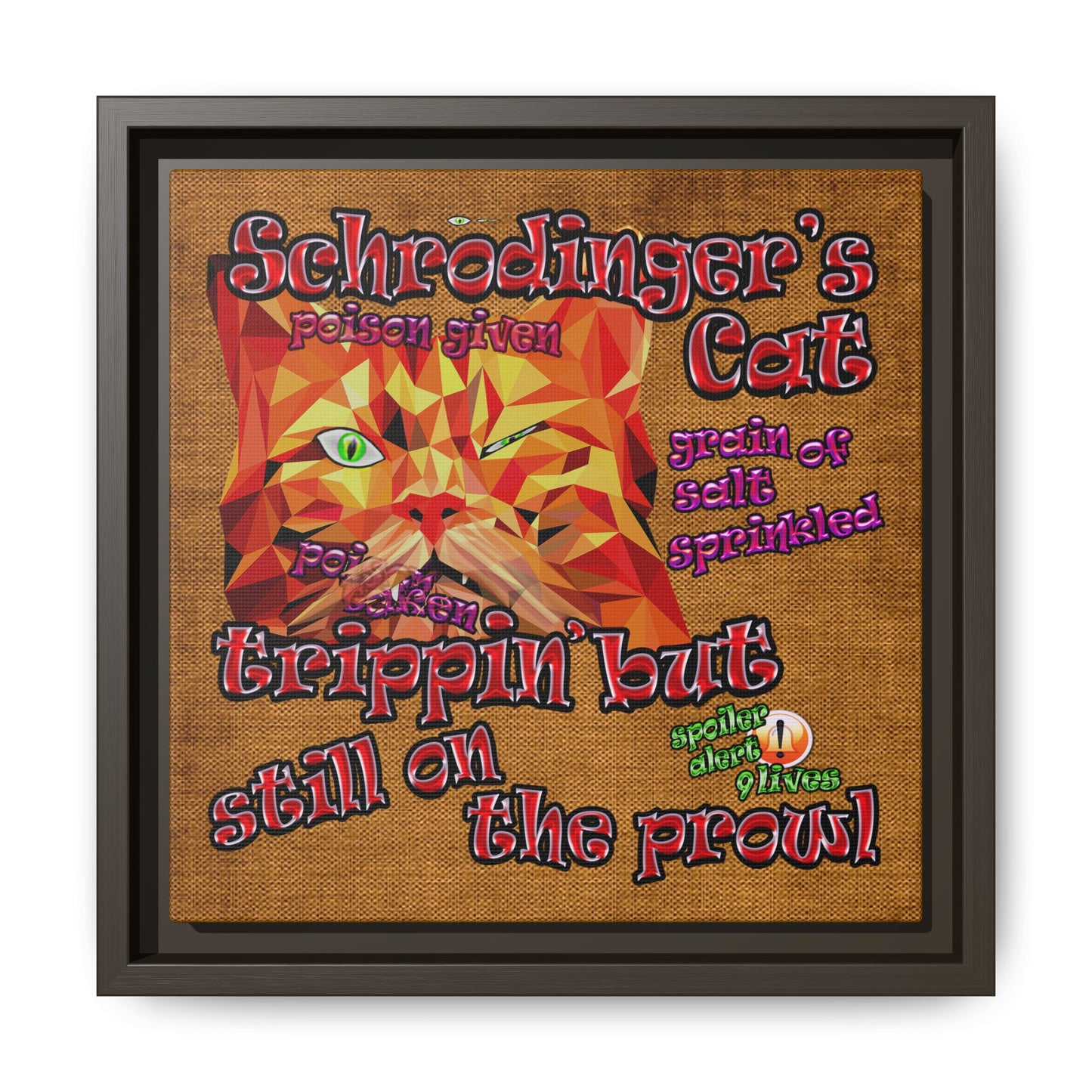 schrodinger's cat - framed canvas art (brown papyrus)